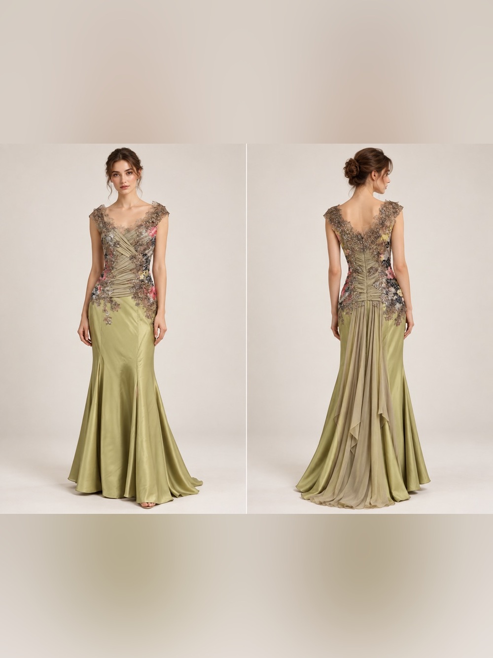Mili Vintage 100% Silk Fairycore Sequin Beaded Gown Draped Evening Dress